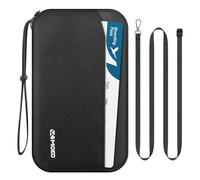 MoKo Family Passport Holder for 5 with Shoulder Strap & AirTag Holder, RFID Blocking Passport Travel Wallet Travel Document Organizer for Plane Tickets, Cards, Coins, Keys, Pen, Black