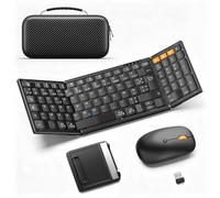 MoKo Foldable Wireless Keyboard and Mouse Combo, Portable AZERTY Bluetooth Keyboard with Numeric Keypad, 2.4G + Dual BT 5.0, USB-C Rechargeable Portable Keyboard for Tablets/Smart Phone/PC