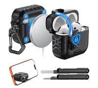 MoKo for AirPods 4 Case (2024), Compatible with MagSafe, Safety Lock & Phone Stand for AirPods 4th Generation Case Cover, Auto Pop-Up Full Drop Protective Cover with Cleaner Kit, Black