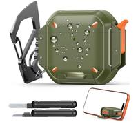 MoKo for AirPods 4th Case with Lock - IP68 Waterproof & Military-Grade Protection, Drop-Proof Hard Shell Protective Earpods 4 Cover with Keychain, Cleaner Kit & Phone Stand, Army Green