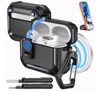 MoKo for AirPods Pro 2 Case with Lock - Compatible with MagSafe, Phone Stand & Auto Pop-up for AirPods Pro 2nd/1st Generation Case, Military-Grade Protective Cover with Cleaner Kit, Black