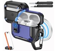 MoKo for AirPods Pro 2 Case with Lock - Compatible with MagSafe, Phone Stand & Auto Pop-up for AirPods Pro 2nd/1st Generation Case, Military-Grade Protective Cover with Cleaner Kit, Dark Blue+Black