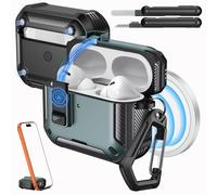 MoKo for AirPods Pro 2 Case with Lock - Compatible with MagSafe, Phone Stand & Auto Pop-up for AirPods Pro 2nd/1st Generation Case, Military-Grade Protective Cover with Cleaner Kit, Apple Green+Black