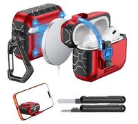 MoKo for AirPods Pro 3 Case (2025), Compatible with MagSafe, Safety Lock & Phone Stand for AirPods Pro 3rd Generation Case Cover, Auto Pop-Up Full Drop Protective Cover with Cleaner Kit, Red