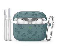MoKo for AirPods Pro 3 Case Cover with Cleaner Kit, Cute Flower Engraved Case for Apple AirPods Pro 3rd Gen 2025, Silicone Protective Shockproof Cover with Keychain, Green