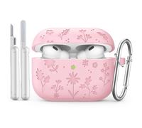 MoKo for AirPods Pro 3 Case Cover with Cleaner Kit, Cute Flower Engraved Case for Apple AirPods Pro 3rd Gen 2025, Silicone Protective Shockproof Cover with Keychain, Pink