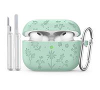 MoKo for AirPods Pro 3 Case Cover with Cleaner Kit, Cute Flower Engraved Case for Apple AirPods Pro 3rd Gen 2025, Silicone Protective Shockproof Cover with Keychain, Matcha Green