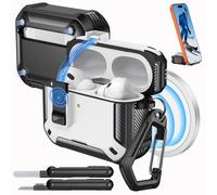 MoKo for AirPods Pro 3 Case with Lock 2025 - Compatible with MagSafe, Phone Stand & Auto Pop-up for AirPods Pro 3rd Generation Case, Military-Grade Protective Cover with Cleaner Kit, Black + White