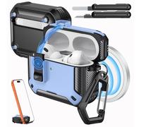 MoKo for AirPods Pro 3 Case with Lock 2025 - Compatible with MagSafe, Phone Stand & Auto Pop-up for AirPods Pro 3rd Generation Case, Military-Grade Protective Cover with Cleaner Kit, Light Blue+Black
