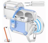 MoKo for AirPods Pro 3 Case with Lock 2025 - Compatible with MagSafe, Phone Stand & Auto Pop-up for AirPods Pro 3rd Generation Case, Military-Grade Protective Cover with Cleaner Kit, Light Blue+White