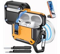 MoKo for AirPods Pro 3 Case with Lock 2025 - Compatible with MagSafe, Phone Stand & Auto Pop-up for AirPods Pro 3rd Generation Case, Military-Grade Protective Cover with Cleaner Kit, Black + Yellow