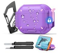 MoKo for AirPods Pro 3 Case with Secure Lock - IP68 Waterproof Case for iPods Pro 3, Military-Grade Protective Cover Earpods Pro 3 with Keychain, Phone Stand & Cleaner Kit, Purple
