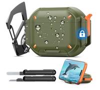 MoKo for AirPods Pro 3 Case with Secure Lock - IP68 Waterproof Case for iPods Pro 3, Military-Grade Protective Cover Earpods Pro 3 with Keychain, Phone Stand & Cleaner Kit, Green