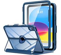 MoKo for iPad 11-inch (A16) 11th Generation Case 2025/ iPad 10th Generation Case with Pencil Holder 2022 10.9 inch, Built-in Screen Protector Clear Back, Multi Angle Viewing Stand, Navy Blue