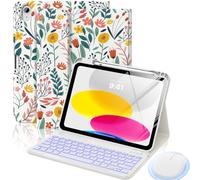 MoKo for iPad A16 11th/10th Gen Case with Keyboard & Mouse, Flowers