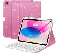 MoKo for iPad (A16) 11th Generation Case with Keyboard 11 inch 2025, iPad 10th Generation 10.9 inch Case with Pencil Holder, Multi-Angle Detachable Bluetooth Keyboard, Shiny Pink