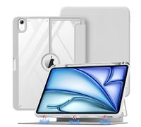 MoKo for iPad Air 11 Inch Case 7th/6th Generation M3/M2 2025/2024, iPad Air 5th/4th Gen Case 10.9 Inch 2022/2020 with Pencil Holder, [Magnetic Multi Angle Stand, Clear Back Cover], Light Gray