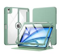 MoKo for iPad Air 11 Inch Case 7th/6th Generation M3/M2 2025/2024, iPad Air 5th/4th Gen Case 10.9 Inch 2022/2020 with Pencil Holder, Screen Protector, Clear Back, Magnetic Multi-Angle, Agave Green