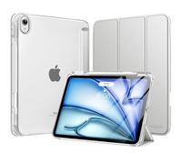 MoKo for iPad Air 11 inch Case M3/M2 2025/2024, iPad Air 5th/4th Gen 10.9 inch Case 2022/2020 with Pencil Holder, Slim Lightweight Trifold Cover with Hard PC Translucent Back Shell, Touch ID, Silver