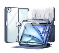 MoKo for iPad Air 13 Inch Case M3 2025 & M2 2024 with Pencil Holder, iPad Air 13 Case [Built-in Screen Protector] with Clear Back & Magnetic Multi Angle Stand Cover, Gray Forest