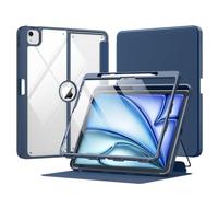 MoKo for iPad Air 13 Inch Case M3 2025 & M2 2024 with Pencil Holder, iPad Air 13 Case [Built-in Screen Protector] with Clear Back & Magnetic Multi Angle Stand Cover, Navy Blue