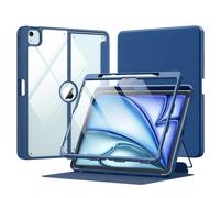 MoKo for iPad Air 13 Inch Case M3 2025 & M2 2024 with Pencil Holder, iPad Air 13 Case [Built-in Screen Protector] with Clear Back & Magnetic Multi Angle Stand Cover, Sea Blue