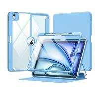 MoKo for iPad Air 13-Inch Case (M4/M3/M2) 2026/2025/2024 with Pencil Holder, Heavy Duty 13 Inch iPad Air Case with Screen Protector, Clear Back, Lens Protector, Multi-angle Magnetic Stand, Sunny Blue
