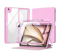 MoKo for iPad Air 13-Inch Case (M4/M3/M2) 2026/2025/2024 with Pencil Holder, Heavy Duty 13 Inch iPad Air Case with Screen Protector, Clear Back, Lens Protector, Multi-angle Magnetic Stand,Nosegay Pink