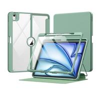 MoKo for iPad Air 13-Inch Case (M4/M3/M2) 2026/2025/2024 with Pencil Holder, Heavy Duty 13 Inch iPad Air Case [Built-in Screen Protector], Clear Back, Multi-angle Magnetic Stand, Agave Green