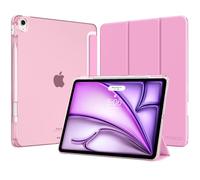 MoKo for iPad Air 13-Inch Case (M4/M3/M2) 2026/2025/2024 with Pencil Holder, Slim Light Trifold Protective Cover with Hard PC Translucent Back Shell for iPad Air 13, Auto Wake/Sleep, Pink