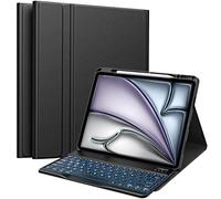 MoKo for iPad Air 13 Inch Case with Keyboard (M4 2026/ M3 2025/M2 2024), iPad Pro 12.9 inch (5th/6th Gen) Case with 7 Colors Backlit, Pencil Holder, Multi-Angle Detachable Bluetooth Keyboard, Black