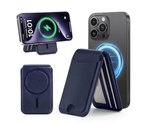 MoKo for Magsafe Wallet, 7 Cards Holder Adjustable Stand RFID Blocking Magnetic Phone Wallets, Slim Leather Magnetic Wallet for iPhone 17e/17/16/15/14/13/12 Series, Blue