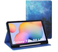 MoKo for Samsung Galaxy Tab S6 Lite 10.4 Inch 2024/2022/2020 Case with S Pen Holder, Multi-Angle Viewing Galaxy Tab S6 Lite Case with Soft TPU Back Cover, Front Pocket, Hand Strap, Blue Starry Sky