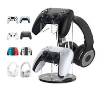 MoKo Universal Stand for Gamepad and Headphone Stand, 2 in 1 Game Controller Stand Holder Storage Organizer for ps5, ps4, xbox One, Xbox Series, Controller Stand Gaming Accessories, Black & Clear