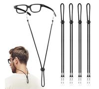 MoKo Glasses Strap 4 Pcs, Adjustable Sunglasses Strap for Men and Women, Flexible Silicon Eyeglasses Strap for Sports, Reusable Glasses Retainer for Fitness, Fishing, Running, Cycling, Black