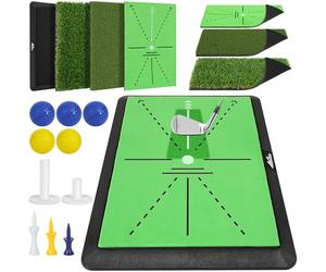 MoKo Golf Hitting Mat, 3 in 1 Golf Practice Mat for Swing Path Feedback Includes Fairway, Rough & Putting Pad Training Mats on No-Slip Rubber Base, Golfer Gifts for Men Women