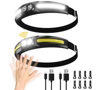 MoKo Head Torch Rechargeable 2 Pack, 270° Wide View LED Headtorch, 7 Modes with Motion Sensor, Long Runtime-2500mAh, IPX4 Waterproof Lightweight Headlamp for Running Camping Fishing Cycling
