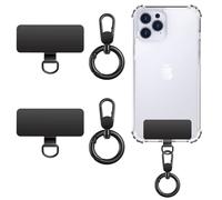 MoKo Heavy Duty Phone Tether Tab ×2, 360° Rotatable Spring O Ring ×2, Metal Ultra-Thin Cellphone Lanyard Pads Cellphone Strap Patches Connector Tether Tabs for Full Phone Case, Black
