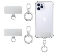 MoKo Heavy Duty Phone Tether Tab ×2, 360° Rotatable Spring O Ring ×2, Metal Ultra-Thin Cellphone Lanyard Pads Cellphone Strap Patches Connector Tether Tabs for Full Phone Case, Silver