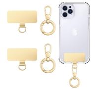 MoKo Heavy Duty Phone Tether Tab ×2, 360° Rotatable Spring O Ring ×2, Metal Ultra-Thin Cellphone Lanyard Pads Cellphone Strap Patches Connector Tether Tabs for Full Phone Case, Gold