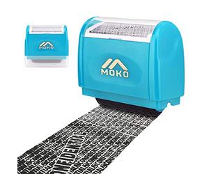 MoKo Identity Theft Protection Stamp Roller, Refillable Self Inking Wide Roller Security Stamp, Private & Confidential Stamp Roller for Personal Information Blackout, Large Size, Blue