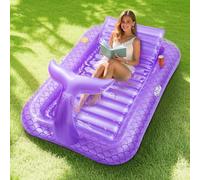 MoKo Inflatable Mermaid Tanning Pool Lounge Float, 71" x 47" Large Suntan Tub Raft Floaties, Tanning Pool with Pillow, Personal Sunbathing Pools Tan Lounger Floats for Adult Water Party, Purple