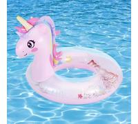MoKo Inflatable Pool Float, Cute Glitters Unicorn Swim Tube Rings Inflatable Swimming Toys Floaties Fun Summer Water Floaties for Beach Pool Outdoor Party Water Toy for Children - Pink
