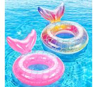 MoKo Inflatable Swimming Ring, Children Cute Pool Float Tube Decorations Swim Tubes Outdoor Pool Beach Water Floats Party Supplies Kids Floaties, Rainbow Silver Scales + Pink