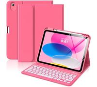 MoKo for iPad (A16) 11th Generation Case with Keyboard 11 inch 2025, iPad 10th Generation 10.9 inch Case with Pencil Holder, 7 Colors Backlit Detachable Bluetooth Keyboard, UK Layout, Pink