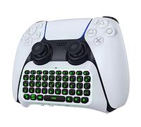 MoKo Keyboard for PS5 Controller with Green Backlight, Bluetooth Wireless Mini Keypad Chatpad for Playstation 5, Built-in Speaker & 3.5mm Audio Jack for PS5 Controller Accessories