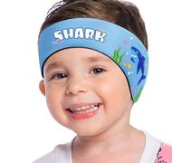 MoKo Kids Swimming Headband - Waterproof Ear Protection for Bathing & Swimming, Age 3-9, Light Blue-Blue Shark