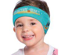MoKo Kids' Swimming Headband, Waterproof Ear Protection, Light Blue Pirate & Boat - M Size