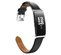MoKo Leather Strap Compatible with Fitbit Inspire 2/HR/Inspire, Premium Leather Replacement Watch Band with Connector for Women Men, Black