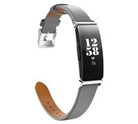 MoKo Leather Strap Compatible with Fitbit Inspire 2/HR/Inspire, Premium Leather Replacement Watch Band with Connector for Women Men, Gray